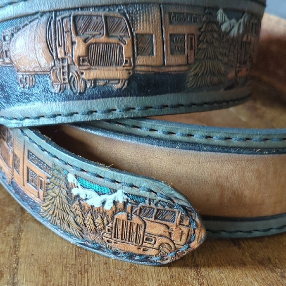 Brazos Joe Belt CO Trucker Rustic Leather Belt 41-44" 58774 Unique Gift - Picture 4 of 10
